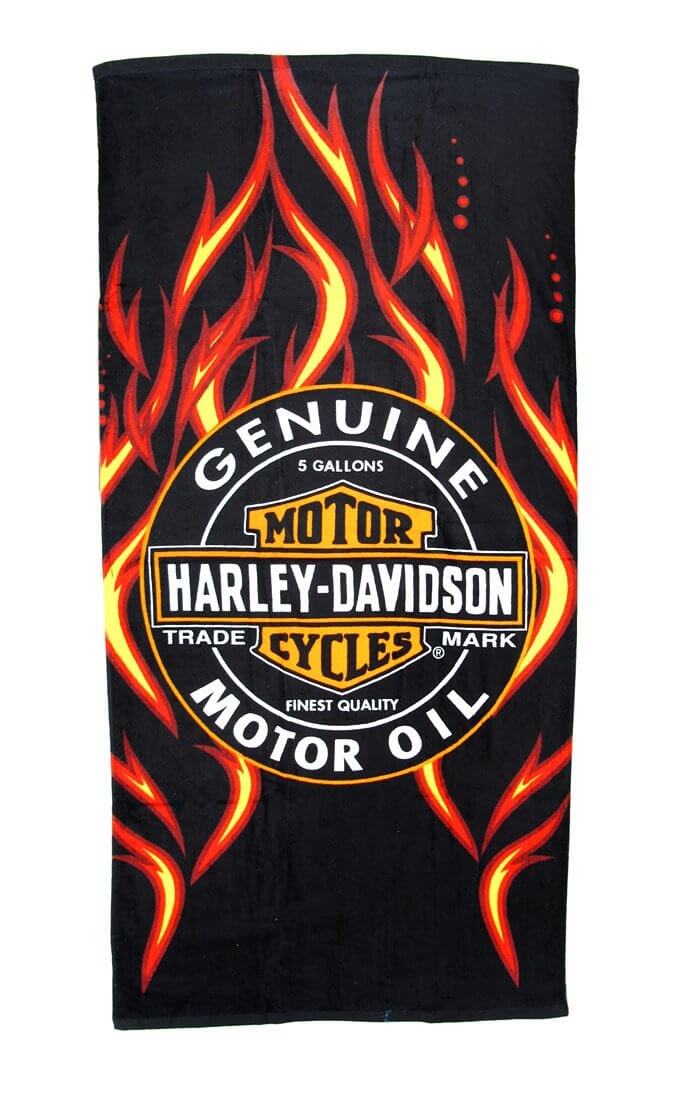 Genuine Motor Cycles beach towel with flaming background